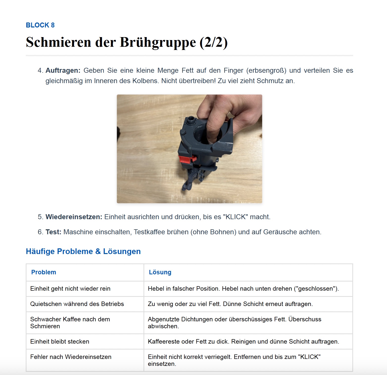 Schmieren der Brühgruppe